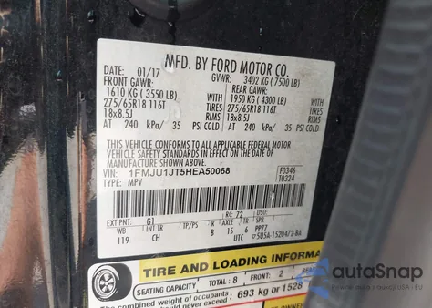 2017 Ford Expedition Xlt из США, поврежденный, VIN 1FMJU1JT5HEA50068